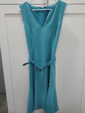 White House Black Market Teal Sleeveless Belted Midi Dress